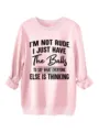 Felpa rosa da donna a maniche lunghe con stampa di slogan divertente pullover casual. - Rosa