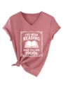 Women's V-neck short sleeve knotted t-shirt with funny reading graphic print detail. - 3812-Rose Gold (White Font)