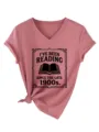 Women's V-Neck Short Sleeve T-Shirt Graphic Print Casual Summer Top Detail View - 3812-Rose Gold (Black Font)