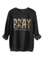 Felpa donna nera manica lunga con stampa floreale pray without ceasing pullover caldo - Nero