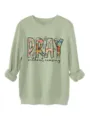 Felpa da donna verde salvia a maniche lunghe con stampa floreale grafica pullover casual - Verde oliva