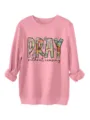 Rosa floreale lettera stampa manica lunga girocollo casual donna felpa pullover - Pesca