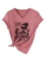 Casual dames V-hals korte mouw t-shirt met grafische print en modieus stijlontwerp. - S / Roségoud