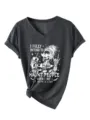 Dames V-Hals Korte Mouw Casual T-Shirt Grappige Skeleton Grafisch Zomer Top Grijs Nieuw - S / Zwartgrijs Gemêleerd