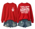 Red graphic sweatshirt with funny quote print and denim shorts casual women clothing set. - S / Tops / Red (White Graphic)