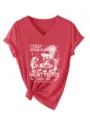 Dames rood v-hals korte mouw grafisch t-shirt met grappige skeleton print casual top - S / Rood