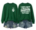 Dark green crewneck sweatshirt featuring funny back quote and skeleton hand front print. - Dark Green (White Letter Graphic)