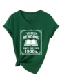 Dark green V-neck short sleeve women's t-shirt featuring a vintage reading graphic print. - Retro Green (White Font)