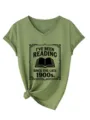 Women's green V-neck short sleeve graphic tee with reading quote and stylish side knot design. - Olive Green (Black Font)