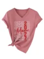 Modisches rosa V-Ausschnitt Kurzarm T-Shirt für Damen mit Senior 2027 Mom Grafikdruck. - S / Roségold