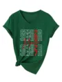 Gruenes V-Ausschnitt Kurzarm T-Shirt mit Senior Mom 2027 Glitzer Druck Damen Alltag. - S / Vintage Grün