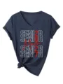 Damen V-Ausschnitt Senior Mom 2027 Kurzarm T-Shirt Freizeit Shirt mit Glitzerdruck - S / Marineblau