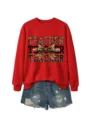 Rotes Lehrerin Leoparden Grafik Sweatshirt kombiniert mit stylischen Destroyed Jeans Shorts. - S / Rot