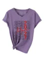 Damen V-Ausschnitt Kurzarm T-Shirt Lila Senior 2027 Mom Glitzer Grafik Freizeit Top - S / Lila