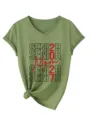 Damen V-Ausschnitt Kurzarm T-Shirt Senior 2027 Mom roter Glitzer Freizeit Oberteil grün - S / Olivgrün
