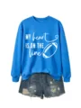 Felpa blu a maniche lunghe con stampa di football e pantaloncini di jeans dettaglio. - Taglia S / Felpa blu turchese (scritta bianca)