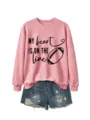 Felpa Rosa a Maniche Lunghe da Donna Casual Carina con Stampa di Football Pullover - Taglia S / Top / felpa oro rosa (scritta nera)