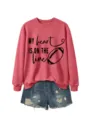 Felpa donna manica lunga casual sport pullover con stampa cuore football grafico top. - Taglia S / Top / felpa rossa (scritta nera)