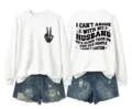 Funny quote women sweatshirt casual long sleeve top with cute skeleton hand graphic apparel - White (Black Letter Graphic)