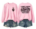 Women's pink long sleeve sweatshirt with skeleton hand and funny letter print casual top. - Pink (Black Letter Graphic)