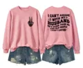 Women casual funny letter print long sleeve crewneck sweatshirt matching denim shorts outfit set. - Rose Gold (Black Pattern)
