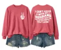 Women funny quote graphic print crewneck casual long sleeve pullover sweatshirt top - Red (White Pattern)