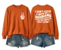 Women funny quote long sleeve sweatshirt casual orange pullover top with back print - Burnt Orange (White Graphic)