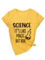 Vrouwen V-hals korte mouw T-shirt geel casual grappig wetenschap print top zomer mode basis - S / Geel (Zwarte Lettertype)