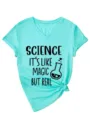 Turquoise dames T-shirt met V-hals en grappige wetenschap grafische print casual top. - S / Diep Water Blauw (Zwarte Lettertype)