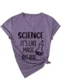 Dames Paars V-Hals Korte Mouw Casual T-Shirt Met Grappige Wetenschap Print Top - 3812-Paars (Zwart Lettertype)