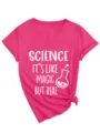 Vrouwen V-hals korte mouw wetenschap magie grafisch t-shirt casual zomer top tee - Rozerood (Wit Lettertype)