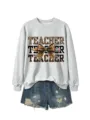 Sudadera gris con estampado de leopardo y lazo de profesor combinada con shorts de mezclilla. - S / Gris