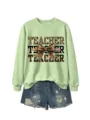 Sudadera casual de manga larga verde menta para mujer combinada con pantalones cortos de mezclilla. - S / Verde oliva