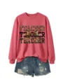 Sudadera casual de manga larga para mujer con estampado de leopardo de profesor y diseño de lápiz. - Sudadera roja (patrón de texto negro) / S