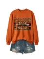 Sudadera naranja de manga larga para mujer con estampado de leopardo y lápiz y pantalones cortos. - Sudadera naranja quemado (estampado negro) / S