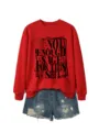 Women red long sleeve sweatshirt casual crewneck pullover with funny graphic letter print. - S / Tops / Red (Black Letters)