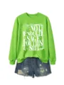 Neon green graphic sweatshirt featuring a funny front print and paired with denim shorts. - Fluorescent Green (White Font)
