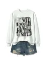 Casual long-sleeve crewneck sweatshirt with graphic print, comfortable women's pullover top. - Off-white (Black Font)