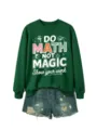 Damen lässiges Langarm Sweatshirt mit lustigem Mathe Aufdruck und passenden Jeansshorts. - S / Oberteile / Dunkelgrün (Weißer Druck)