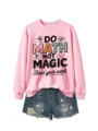 Rosa Grafik-Sweatshirt mit lustigem Mathe- und Zauber-Slogan-Druck, langärmliger Pullover. - S / Oberteile / Rosa (Schwarzer Druck)