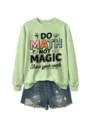 Lässiges grünes sweatshirt im detail mit kreativem mathe magie grafikdruck für damen. - S / Oberteile / Olivgrün (Schwarzer Druck)