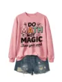 Damen rosa langarm sweatshirt mit lustigem mathe magie spruch druck freizeit pullover. - S / Oberteile / Roségold (Schwarzes Muster)