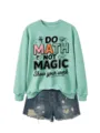 Minzgrünes lässiges Damen Sweatshirt mit lustigem Mathe Print und Jeansshorts Outfit. - S / Oberteile / Hellgrün (Schwarzes Muster)