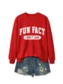 Sudadera roja casual de manga larga con estampado de letras combinada con shorts vaqueros. - S / Tops / Sudadera Roja (Fuente Blanca)