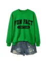 Sudadera verde de manga larga combinada con shorts vaqueros, con divertido estampado. - S / Tops / Sudadera Verde Hierba (Fuente Negra)