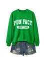 Sudadera verde casual para mujer con cuello redondo y estampado de letras moderno para uso diario. - S / Tops / Sudadera Verde Hierba (Fuente Blanca)