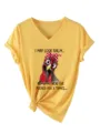 Women V-neck Short Sleeve Graphic T-Shirt Casual Funny Chicken Print Yellow Tee Top - S / Tops / Yellow
