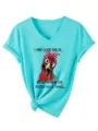 Women's funny graphic V-neck short sleeve t-shirt casual summer turquoise top apparel - S / Tops / Deep Water Blue