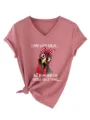 Women casual V-neck short sleeve T-shirt with funny chicken graphic print. Soft and comfy. - Rose Gold (White Print)
