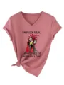 Women funny chicken graphic V-neck short sleeve casual pink t-shirt comfortable summer top. - Rose Gold (Black Print)